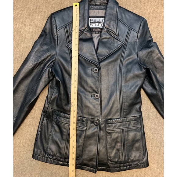 Wilsons Leather Jacket Womens M Pelle Studio Blazer Lined Fitted Soft Black Y2K - Picture 5 of 12